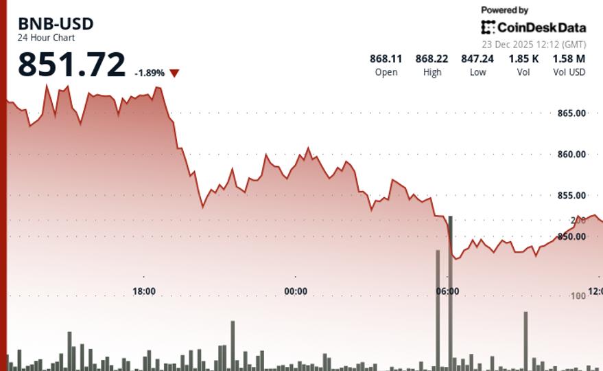 BNB Slips Toward $850 as Market Pullback Weighs on Token image from coindesk.com
